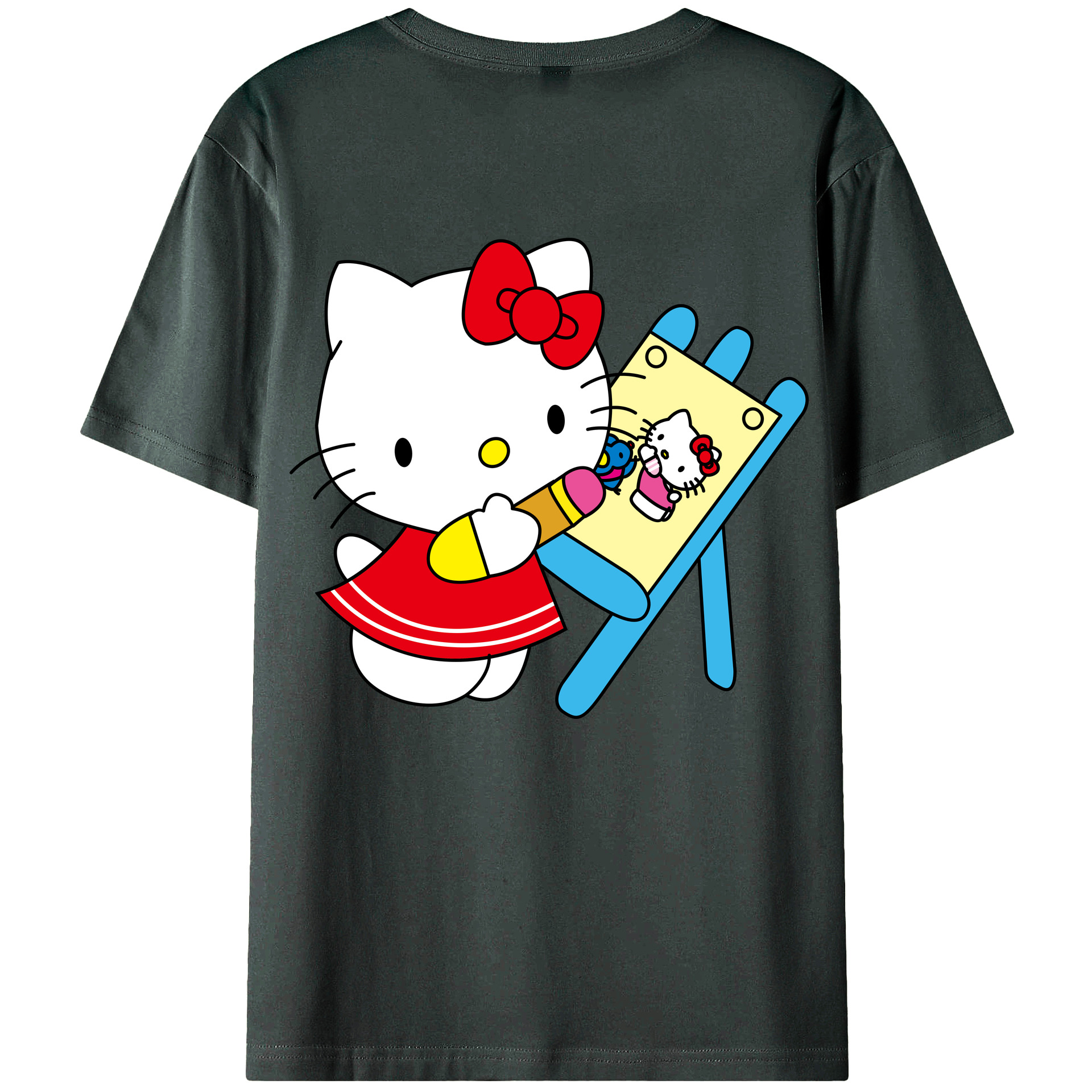 （画像用） Hello Kitty ハローキティ 綿100％ メンズ半袖Tシャツ（バックプリント） 通気性